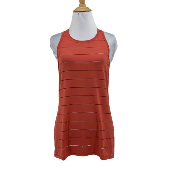 Athleta Tank Top Womens XS Terracotta Orange Mesh Panel Stripe Chi Racerback - Picture 1 of 14